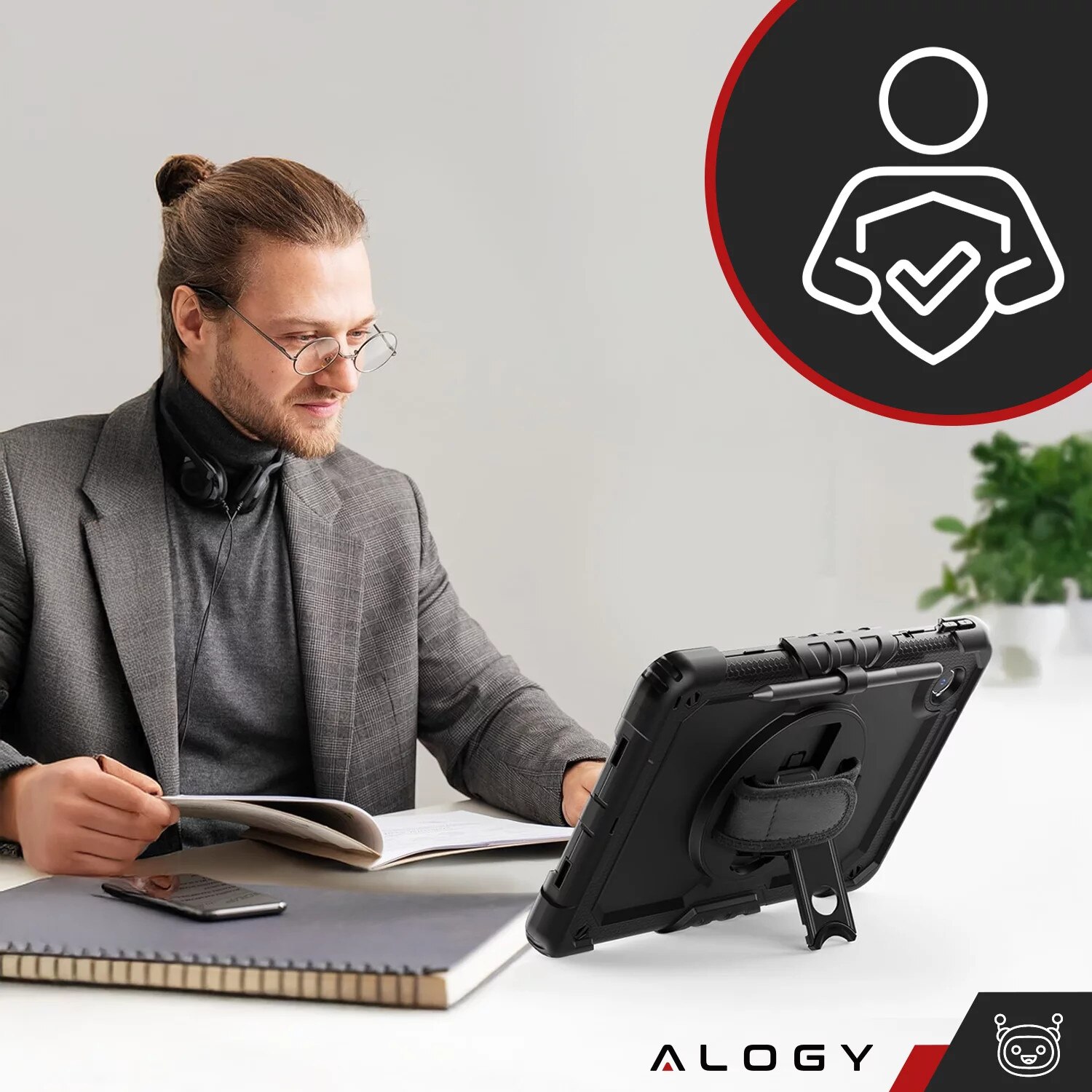 Etui pancerne 360 pentru tableta Lenovo Tab M11 10.95" 11", Alogy Pirate, negru, cu suport pentru rysik, curea de umar