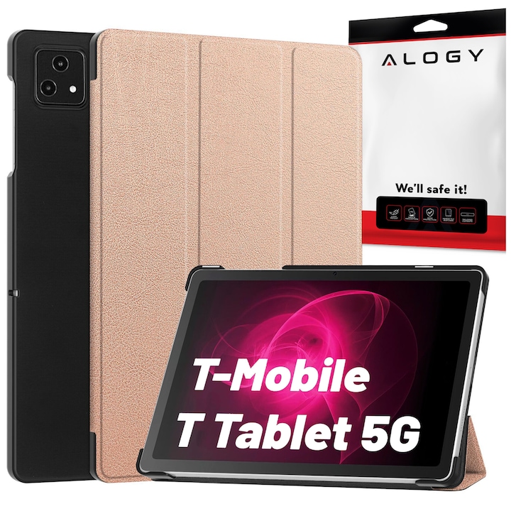 Etui Alogy Book Cover Case pentru T-Mobile T Tablet 5G 10.36", ecologic, cu functie Sleep/Wake Up, roz auriu