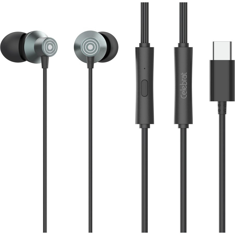 Casti cu fir, CELEBRAT, D15, USB-C, 10 mm, 1.2 m, negru