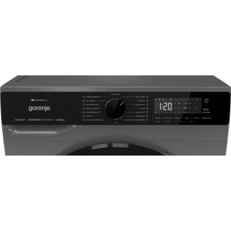 Mașină de spălat cu uscător Gorenje WD2PA1X64A2DGW, Capacitate spălare: 10,5 kg, Capacitate uscare: 6 kg, Display LED, Gri