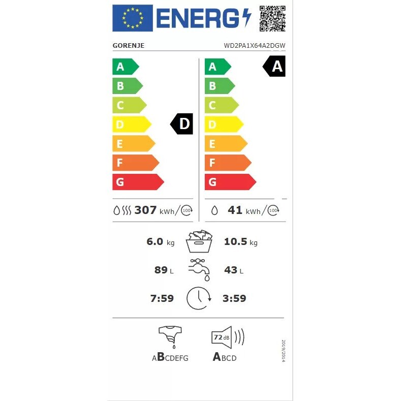 Mașină de spălat cu uscător Gorenje WD2PA1X64A2DGW, Capacitate spălare: 10,5 kg, Capacitate uscare: 6 kg, Display LED, Gri