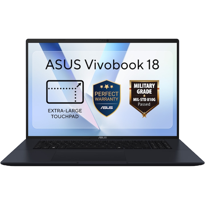 Laptop ASUS Vivobook 18 M1807GA cu procesor AMD Ryzen™ AI 7 445 pana la 4.6GHz, 18" WUXGA, IPS, 144Hz, 32GB DDR5 RAM, 1TB SSD, AMD Radeon™ Graphics, No OS, Quiet Blue