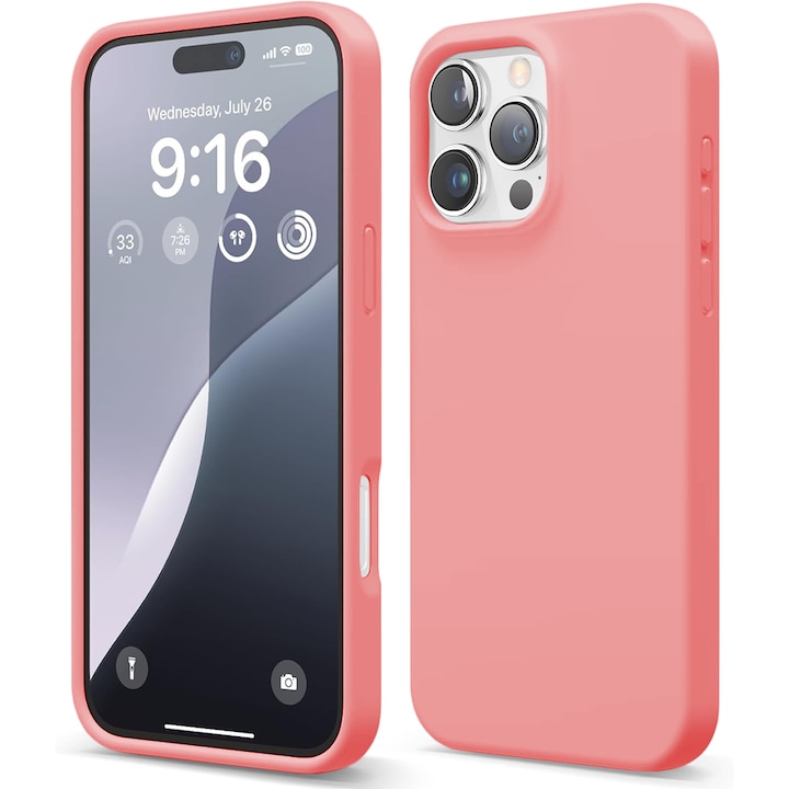 Husa CASEY STUDIOS™ compatibila cu iPhone 16 Pro Max, Soft Silicone Premium, Microfibra in Interior, Roz, de Protectie, Ultra Slim, pentru Incarcare Wireless, Margini Ridicate de Protectia Ecranului si a Camerelor