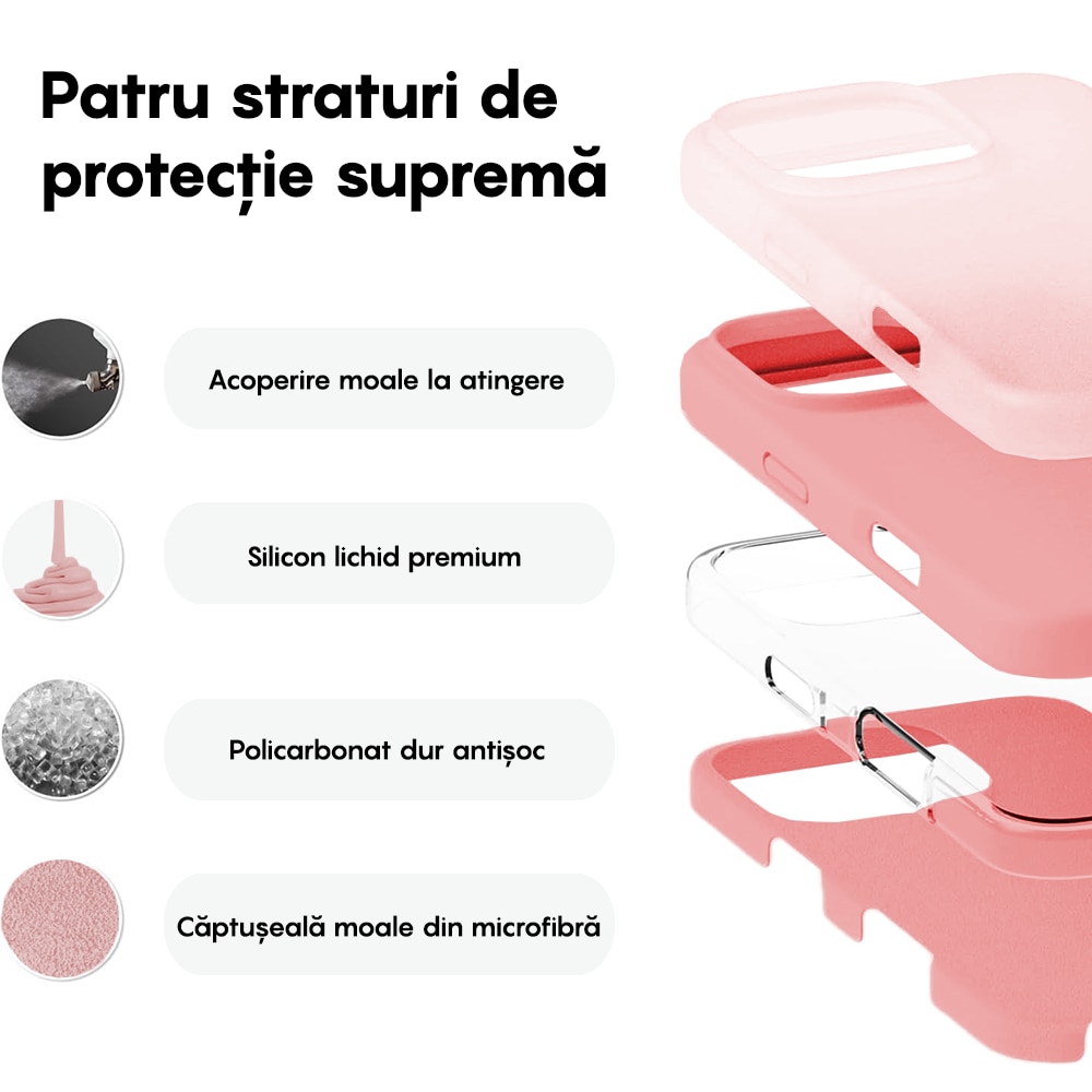 Husa CASEY STUDIOS™ compatibila cu iPhone 16 Pro Max, Soft Silicone Premium, Microfibra in Interior, Roz, de Protectie, Ultra Slim, pentru Incarcare Wireless, Margini Ridicate de Protectia Ecranului si a Camerelor