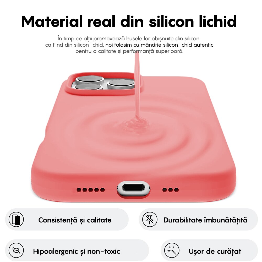 Husa CASEY STUDIOS™ compatibila cu iPhone 16 Pro Max, Soft Silicone Premium, Microfibra in Interior, Roz, de Protectie, Ultra Slim, pentru Incarcare Wireless, Margini Ridicate de Protectia Ecranului si a Camerelor