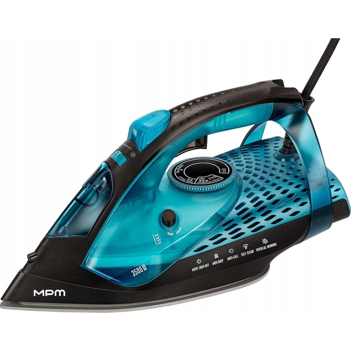 Fier de călcat cu aburi MPM MZE-29, 3500 W, talpă ceramică, negru/albastru