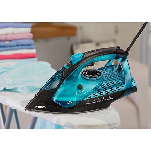 Fier de călcat cu aburi MPM MZE-29, 3500 W, talpă ceramică, negru/albastru