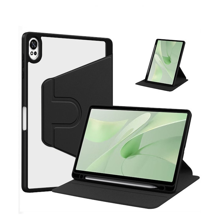 Husa tableta, pentru HUAWEI MatePad 12X, pentru tablete cu slot pentru stilou, acrilic 360 ° design rotativ, trezire automata / somn, Negru transparent