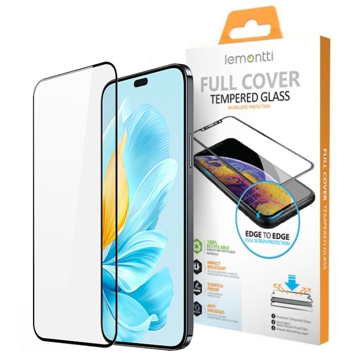 Folie de protectie Lemontti din sticla Curbata 3D pentru Honor 200, Negru