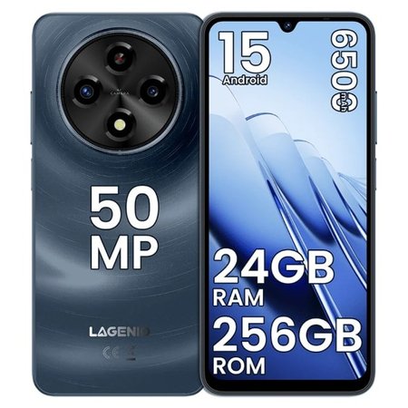 Telefon Mobil LAGENIO A12 Pro, Albastru Inchis, 4G, 6.9" HD 120Hz, 24GB RAM (8GB + 16GB Extensibili), 256GB ROM, 50MP, Android 15, Unisoc T7250, OTG, Jack, FaceID, Gemini AI, 6500mAh, Dual SIM