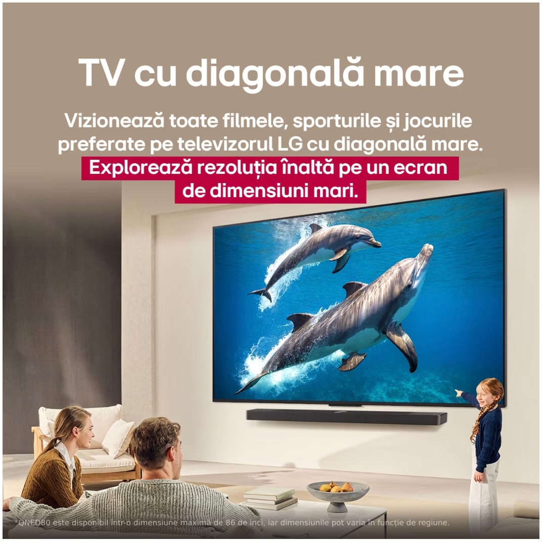 RESIGILAT: Televizor LG QNED 65QNED80A3A, 164 cm, Smart, 4K Ultra HD, Clasa E (Model 2025)