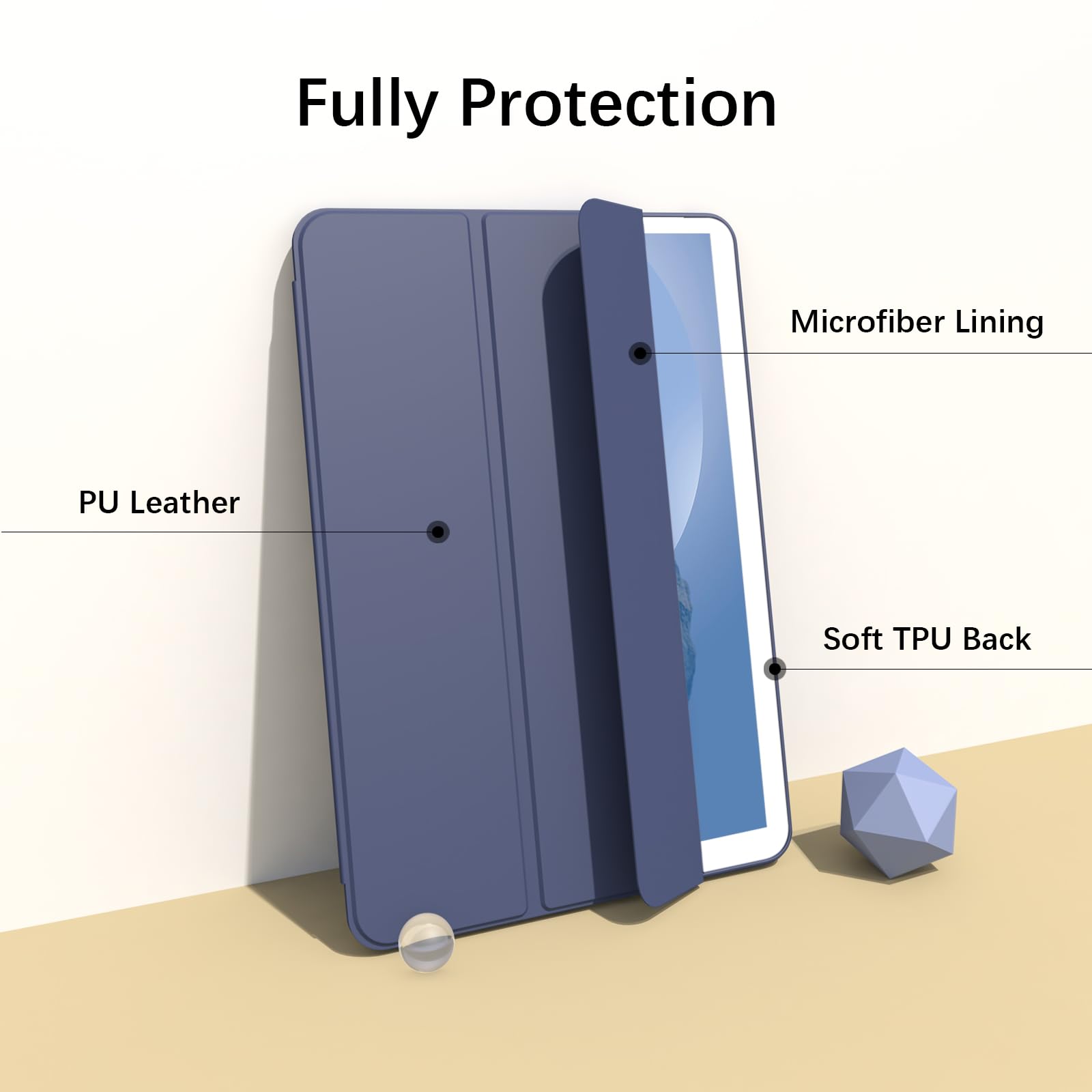 Husa tableta, pentru Samsung Galaxy Tab A9, Trezire automata / somn, atingere confortabila a pielii, capac de protectie subtire tripla cu TPU moale inapoi, Albastru