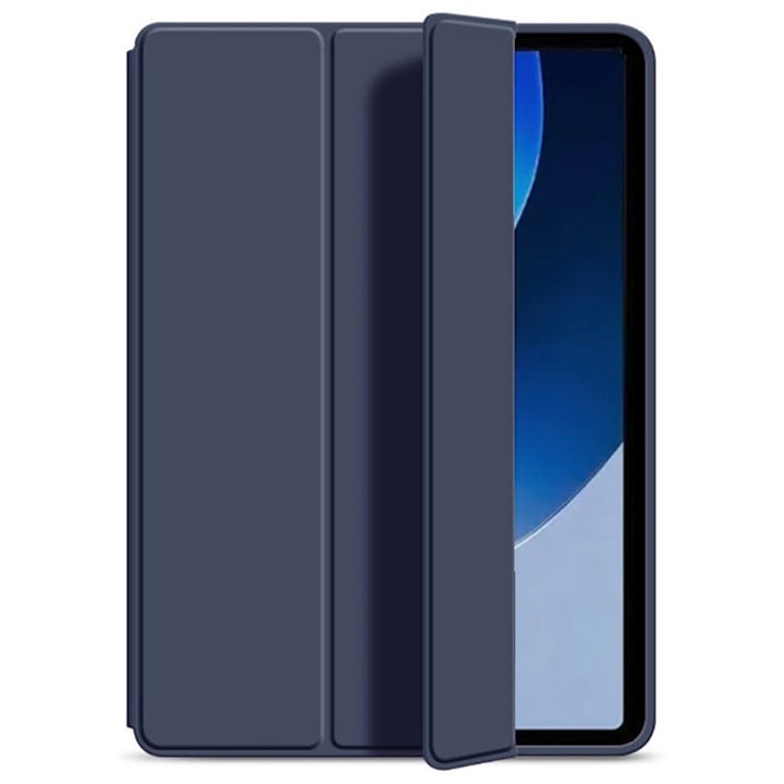 Husa tableta, pentru Samsung Galaxy Tab A9, Trezire automata / somn, atingere confortabila a pielii, capac de protectie subtire tripla cu TPU moale inapoi, Albastru