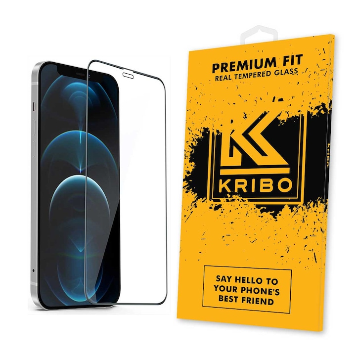 Folie Sticla Kribo, Premium Fit, pentru Apple iPhone 12 Pro Max, Transparenta HD, Protectie Ecran Premium, Full Cover, Full Glue