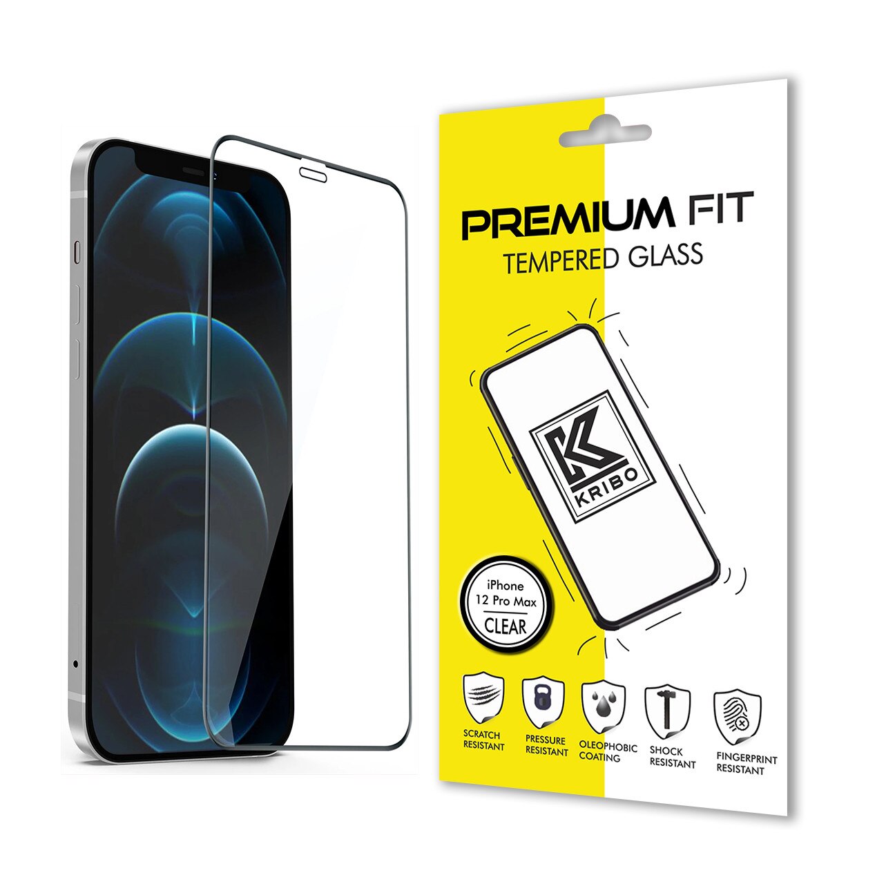 Folie Sticla Kribo, Premium Fit, pentru Apple iPhone 12 Pro Max, Transparenta HD, Protectie Ecran Premium, Full Cover, Full Glue