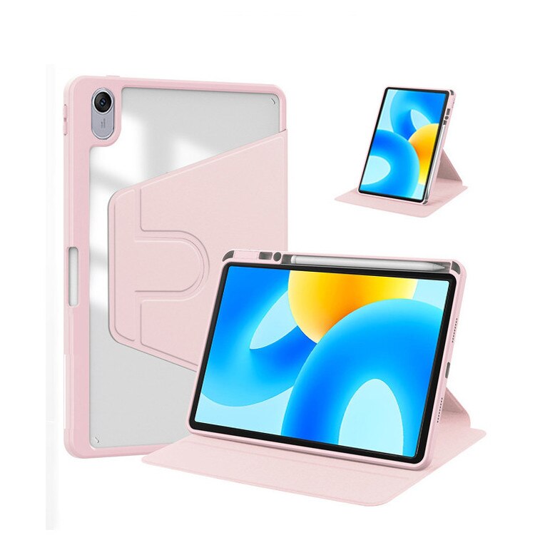 Husa tableta, pentru Redmi Pad 2 11-inch 2025, pentru tablete cu slot pentru stilou, acrilic 360 ° design rotativ, trezire automata / somn, Roz transparent