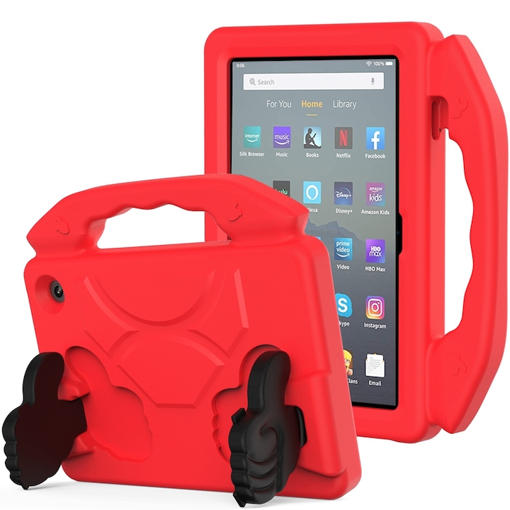 Husa tableta pentru Amazon Kindle Fire 7 (2022), copii EVA anti-soc cu suport deget (rosu)