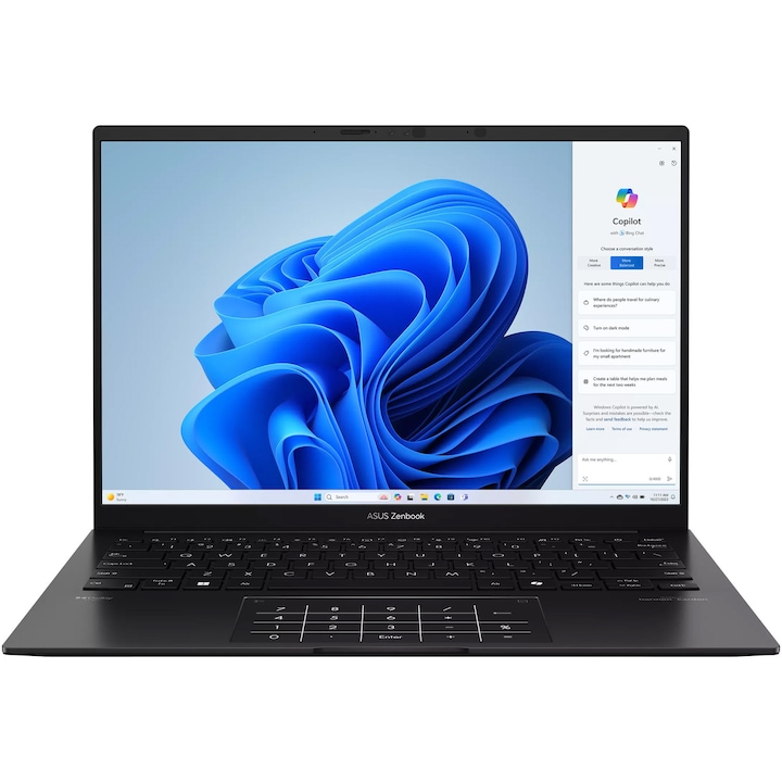 Laptop ASUS Zenbook 14 UM3406GA cu procesor AMD Ryzen™ AI 7 445 pana la 4.6GHz, 14'', WUXGA, OLED, Touch, 32GB DDR5 RAM, 1TB SSD, AMD Radeon™ Graphics, Windows 11 Home, Jade Black