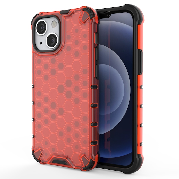 Husa de protectie Hurtel Honeycomb pentru iPhone 13 mini, TPU/Policarbonat, Rosu