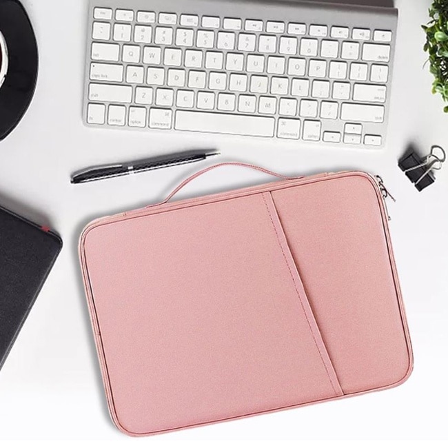 Geanta pentru Laptop 12.9"-13", Textil rezistent, Compatibil MacBook, Buzunare multiple, Roz