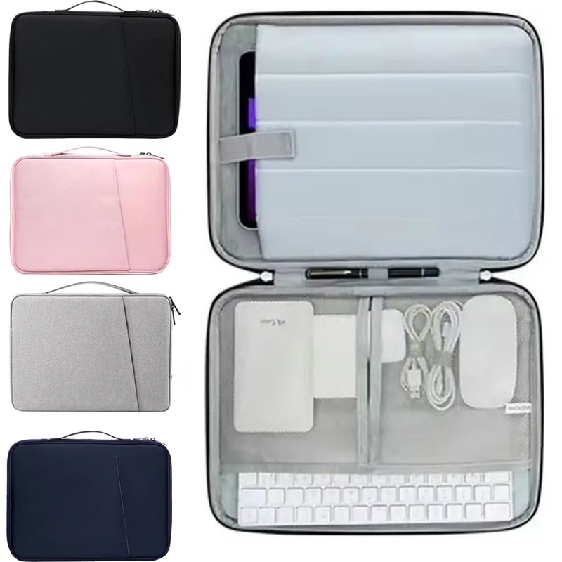 Geanta pentru Laptop 12.9"-13", Textil rezistent, Compatibil MacBook, Buzunare multiple, Roz