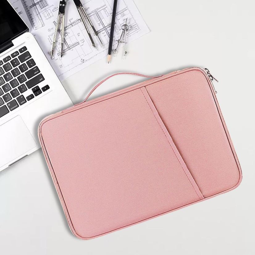 Geanta pentru Laptop 12.9"-13", Textil rezistent, Compatibil MacBook, Buzunare multiple, Roz