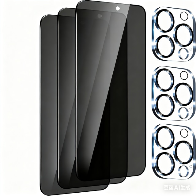 Set 3 Folii de Protectie Privacy pentru iPhone 15 Pro, 3 Folii de Protectie pentru Camera, Sticla Securizata, Negru