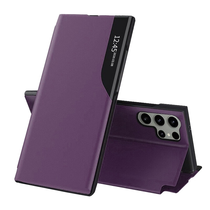 Husa pentru Samsung Galaxy S25 Ultra Tip Carte, S-View, Functie de Stand, Calitate Premium, Antisoc, Protectie Sporita, Mov