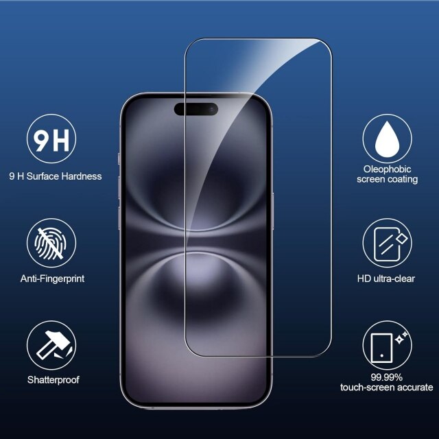 Set 3 Folii Protectie Sticla Temperata pentru iPhone 16, 6.1 Inch, Transparent, Rezistenta la Zgarieturi, 9H