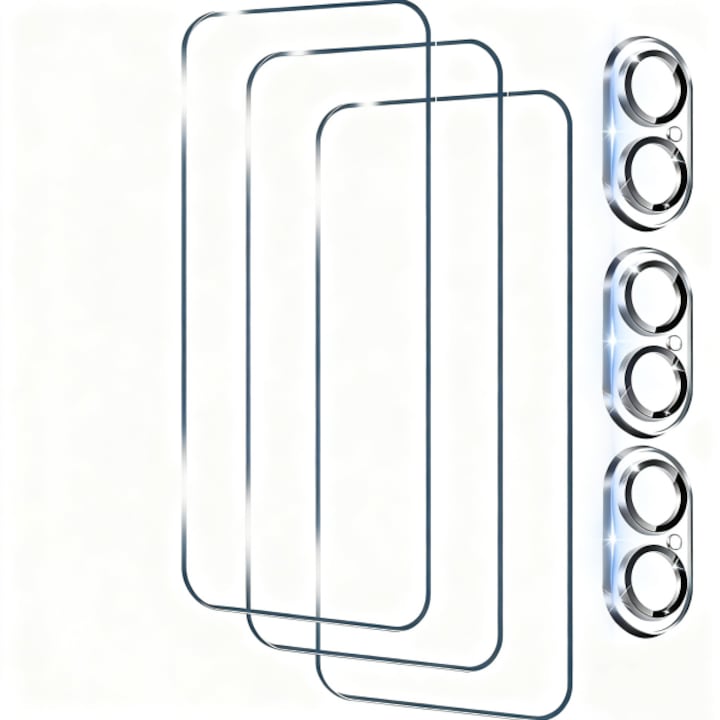 Set 3 Folii Protectie Sticla Temperata pentru iPhone 16, 6.1 Inch, Transparent, Rezistenta la Zgarieturi, 9H