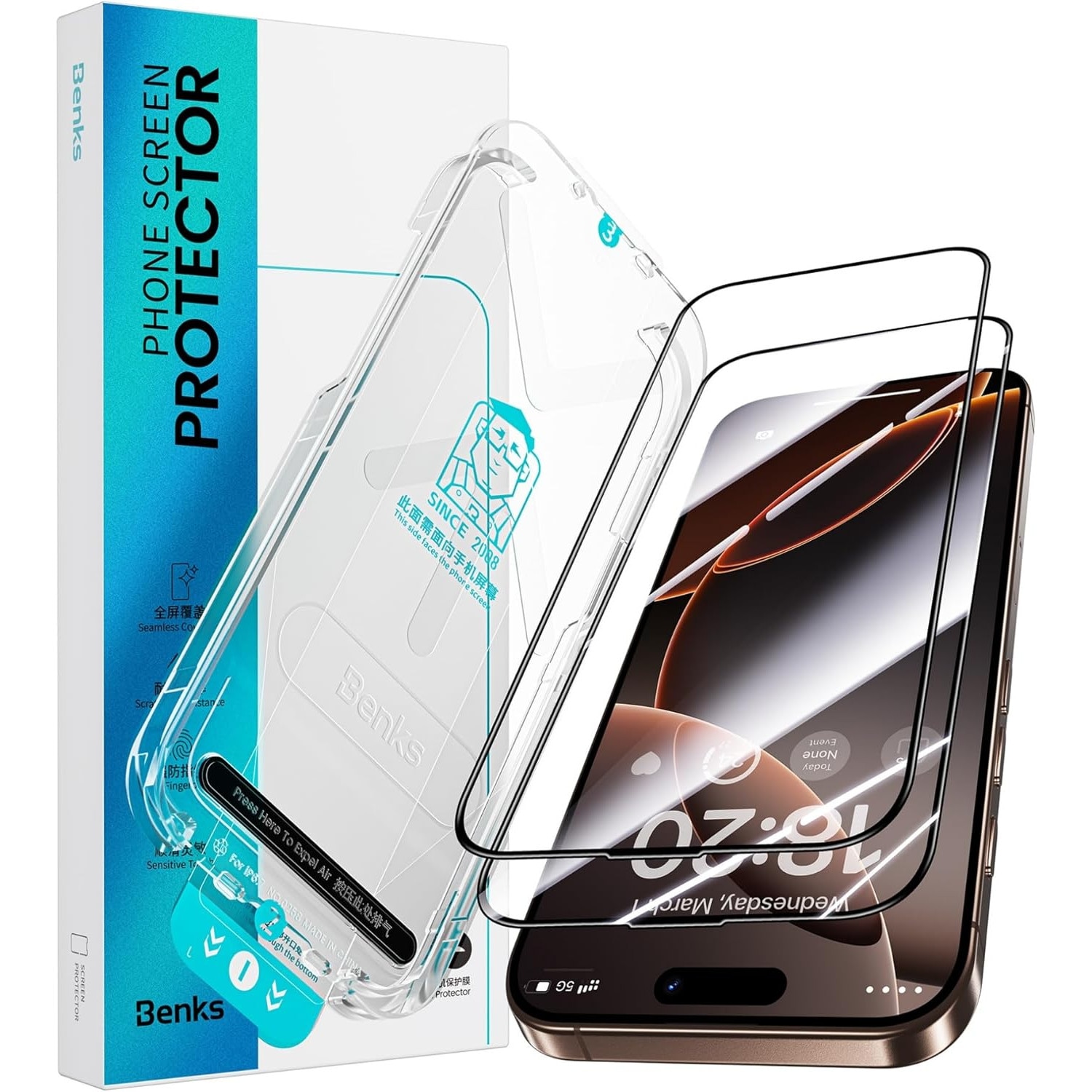 Folie sticla securizata Benks compatibila cu Iphone 16 pro max 6.9 inch, 9h, ultra hd, anti-amprenta, anti-zgarieturi, 2 bucati