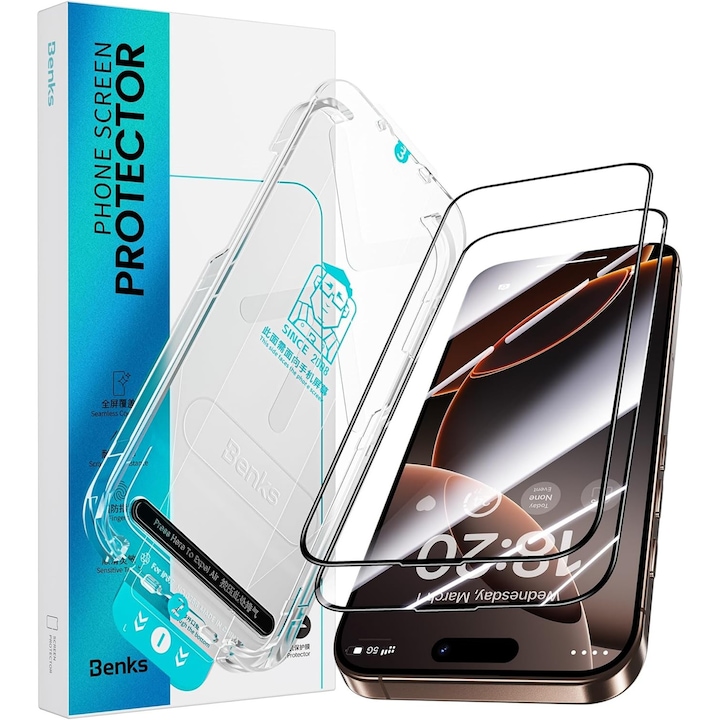 Folie sticla securizata Benks compatibila cu Iphone 16 pro max 6.9 inch, 9h, ultra hd, anti-amprenta, anti-zgarieturi, 2 bucati