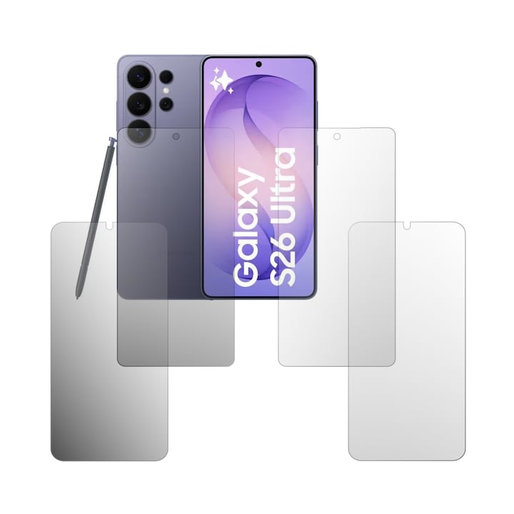 Set 4X Folie Protectie Ecran Folie24, pentru Samsung Galaxy S26 Ultra, 2X Ultra-Clear + 2X Mate, Acoperire Full-Display si Case-Friendly, Adezive, Flexibile cu Auto Regenerare