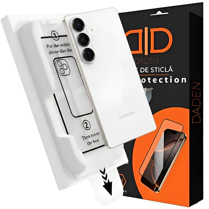 Folie sticla cu aplicator pentru Samsung Galaxy S26 Plus Daden MagicBox, Full Cover, 9H, Aplicator automat, Antisoc, Antizgarieturi, Margini negre, Calitate premium