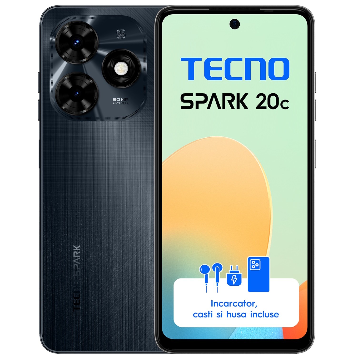 Telefon mobil Tecno Spark 20C, Dual SIM, 4GB RAM, 128GB, Gravity Black