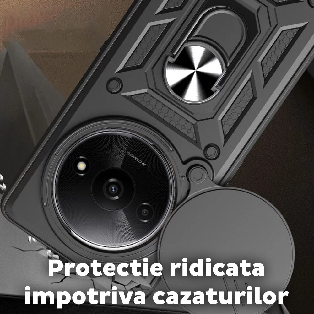 Husa pentru Honor Magic 8 Lite cu inel rotativ 360 Daden, Camshield series, Hybrid Antisoc, Slider pentru protectia camerei, Albastru