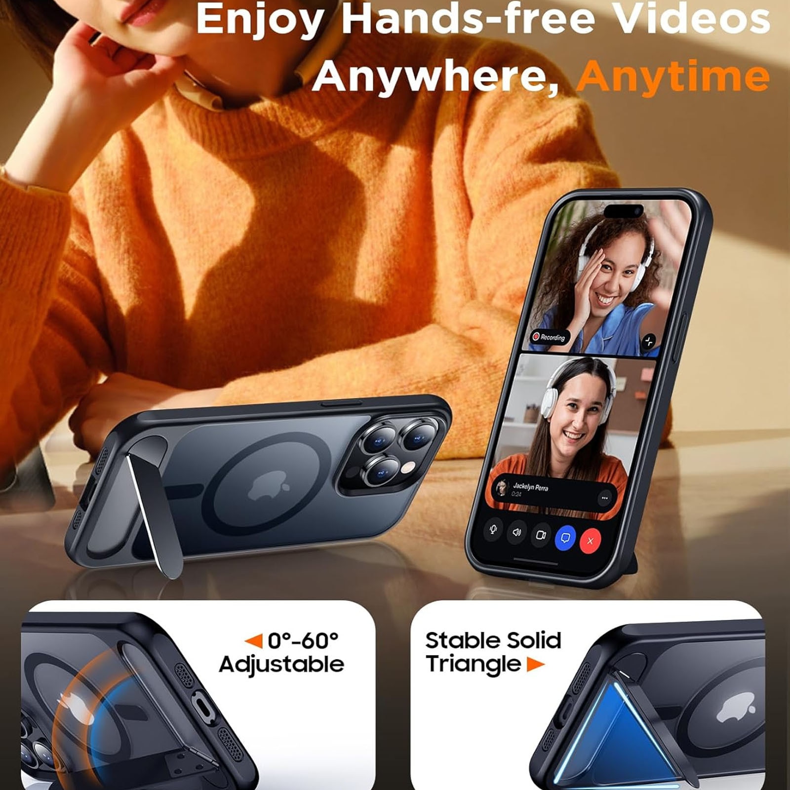 Husa telefon compatibila iPhone 16, Hggzeg, Husa protectie, Cu Inel magnetic si suport, Incarcare Wireless, Margini ridicate pentru protectia ecranului, Antizgarieturi, Decupaje Precise, Design mata, PC/TPU, Negru
