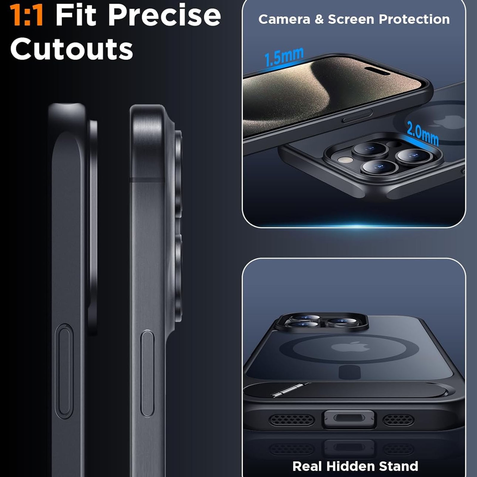 Husa telefon compatibila iPhone 16, Hggzeg, Husa protectie, Cu Inel magnetic si suport, Incarcare Wireless, Margini ridicate pentru protectia ecranului, Antizgarieturi, Decupaje Precise, Design mata, PC/TPU, Negru