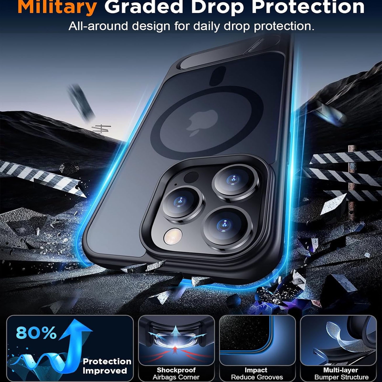 Husa telefon compatibila iPhone 16, Hggzeg, Husa protectie, Cu Inel magnetic si suport, Incarcare Wireless, Margini ridicate pentru protectia ecranului, Antizgarieturi, Decupaje Precise, Design mata, PC/TPU, Negru