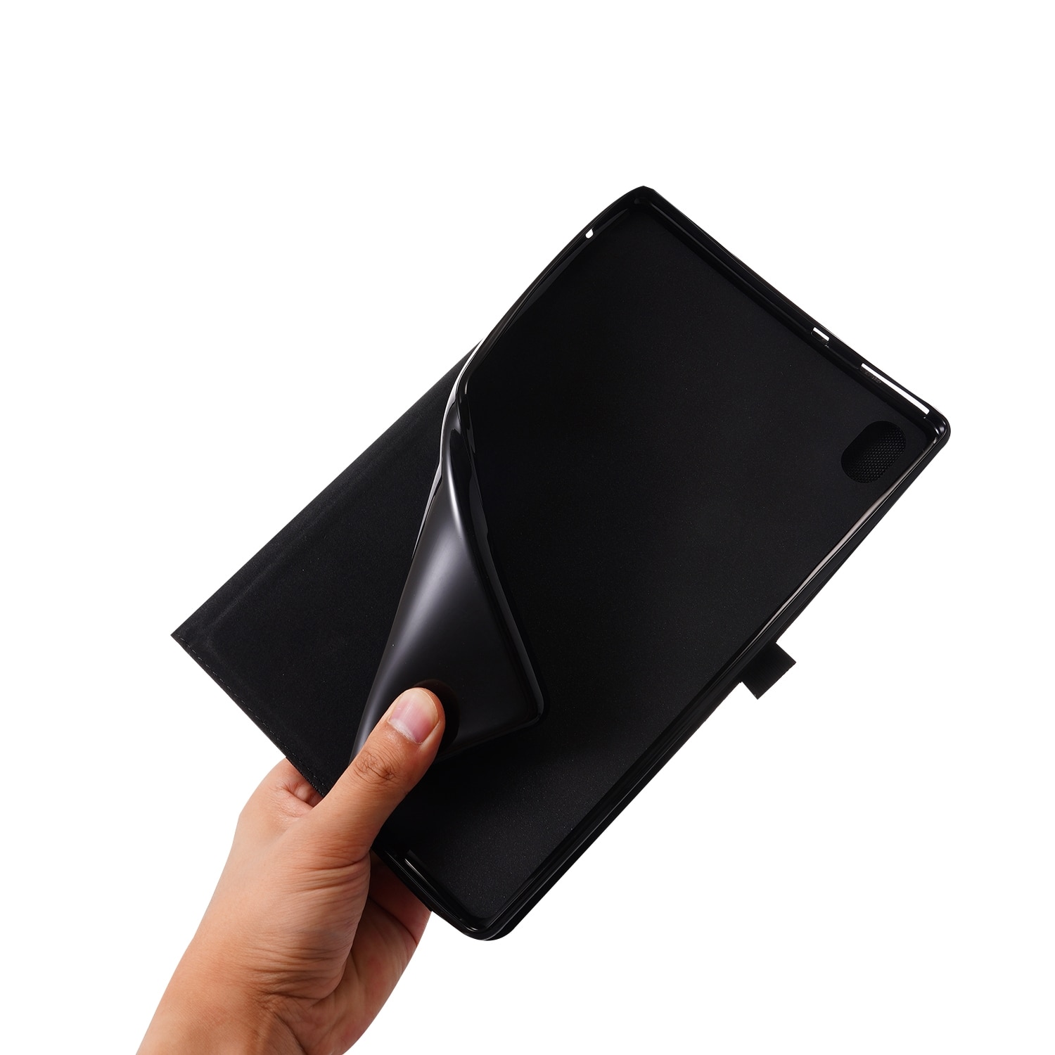 Husa tableta pentru Lenovo Tab K10, textura de material textil, tip carte cu suport, piele TPU, inchidere magnetica, albastru