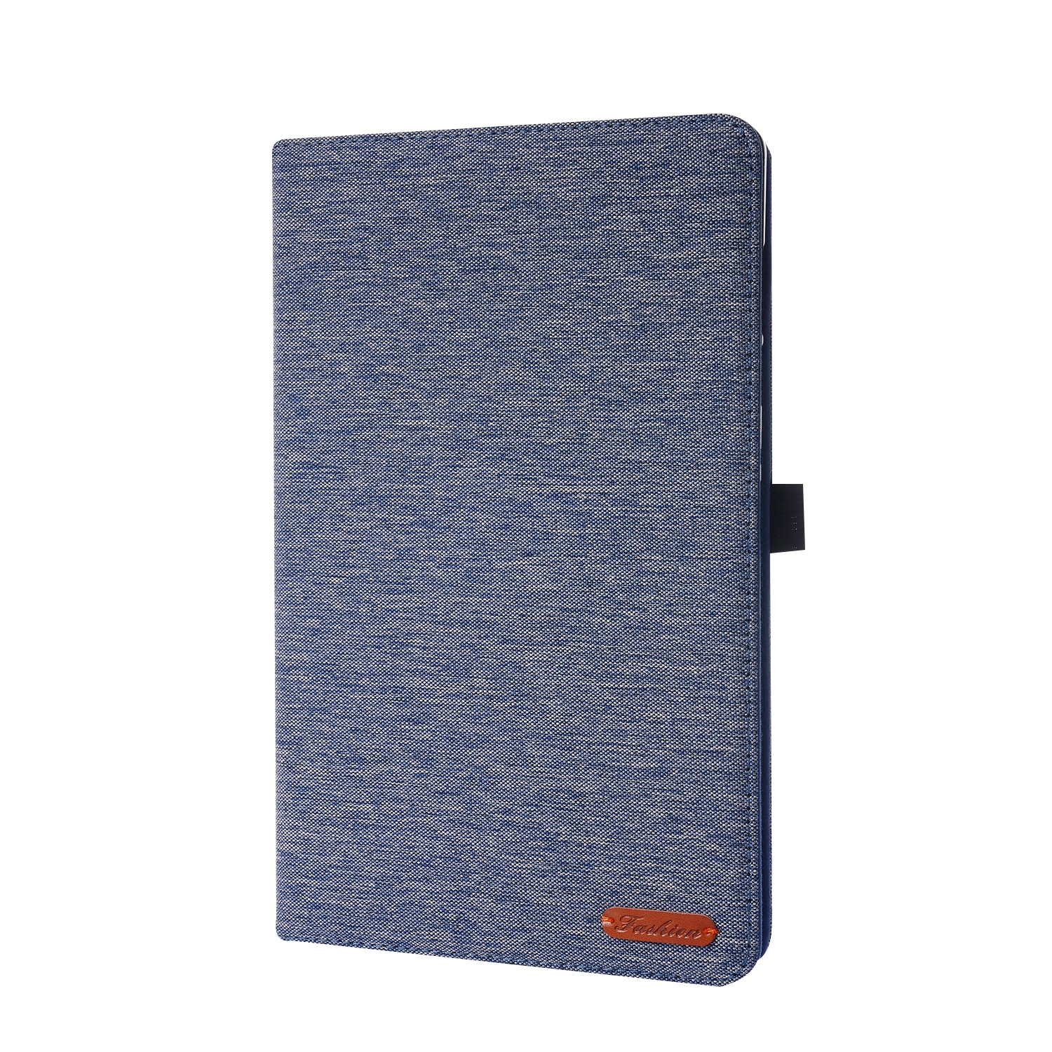 Husa tableta pentru Lenovo Tab K10, textura de material textil, tip carte cu suport, piele TPU, inchidere magnetica, albastru