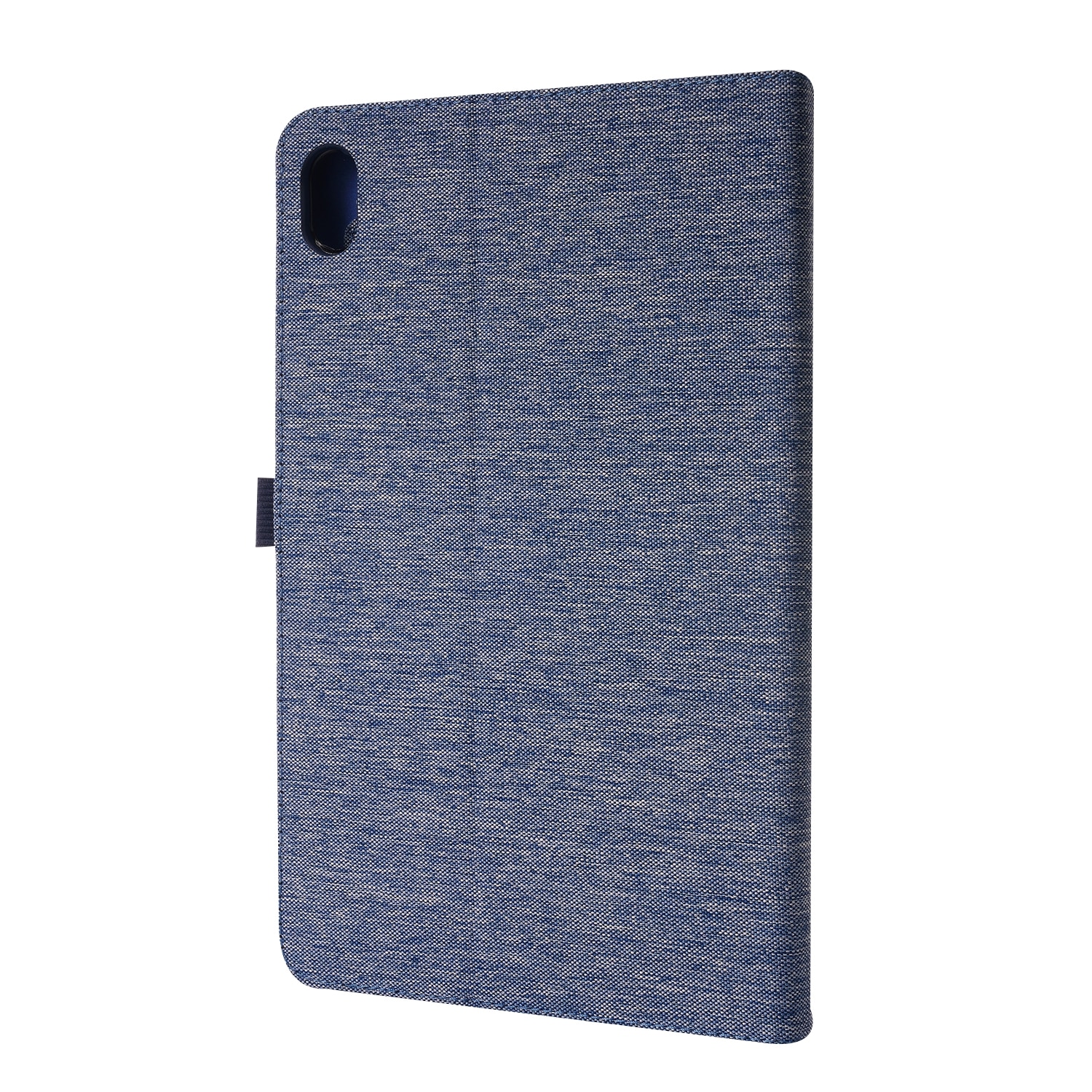 Husa tableta pentru Lenovo Tab K10, textura de material textil, tip carte cu suport, piele TPU, inchidere magnetica, albastru
