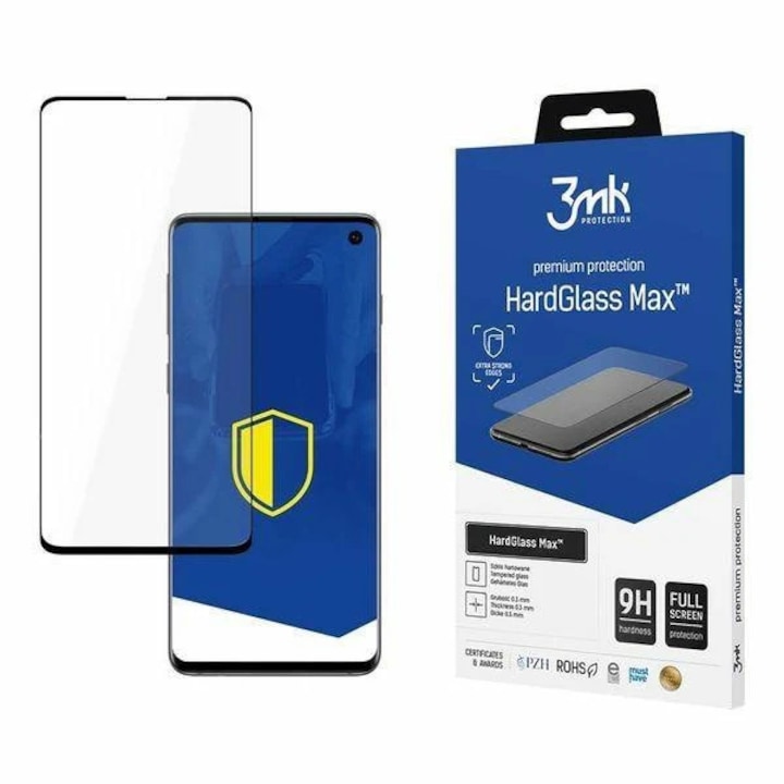 Folie de protectie din sticla, cu senzor 3MK, HardGlass Max, Compatibil cu Galaxy S10, Negru
