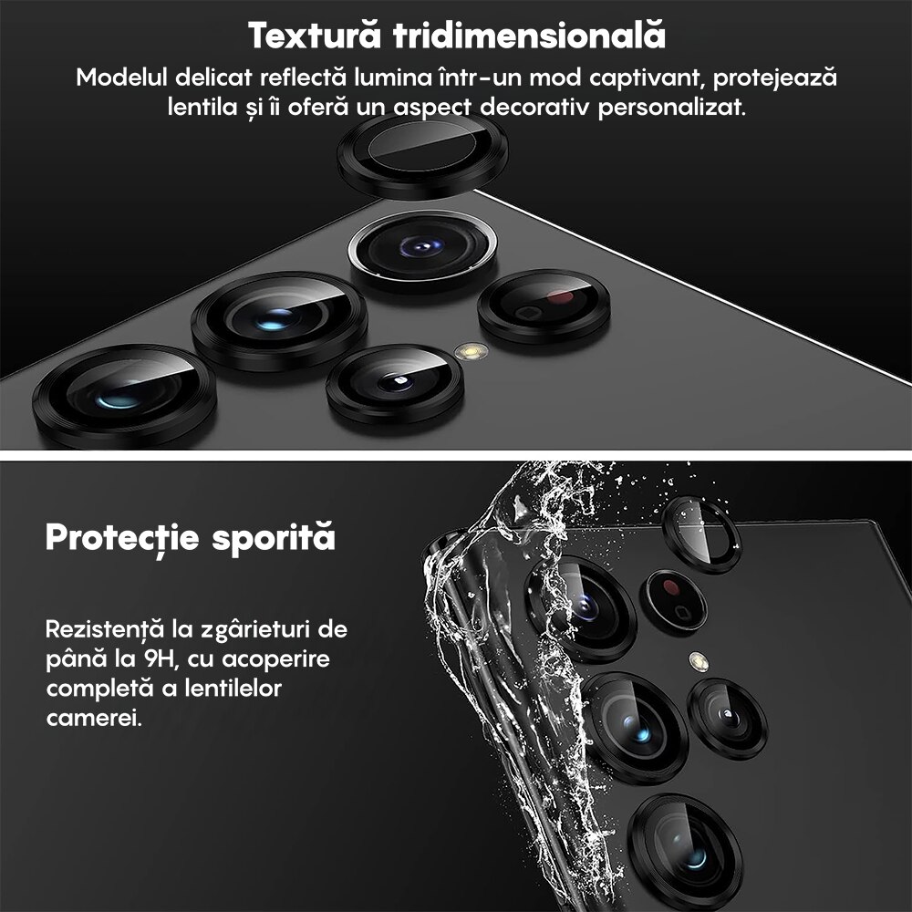 Folie Protectie Lentile Camera compatibila cu Samsung Galaxy S25 Ultra, CASEY STUDIOS™ MaxDefense+, Ultra HD, Anti Amprente, Anti Zgarieturi, Anti Socuri, Negru
