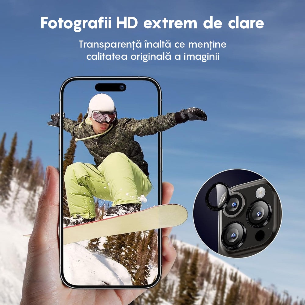 Folie Protectie Lentile Camera compatibila cu iPhone 15 / iPhone 15 Plus, CASEY STUDIOS™ MaxDefense+, Ultra HD, Protectie Profesionala Camere 3D, Anti Amprente, Anti Zgarieturi, Anti Socuri, Negru