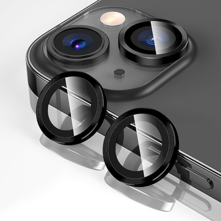 Folie Protectie Lentile Camera compatibila cu iPhone 15 / iPhone 15 Plus, CASEY STUDIOS™ MaxDefense+, Ultra HD, Protectie Profesionala Camere 3D, Anti Amprente, Anti Zgarieturi, Anti Socuri, Negru