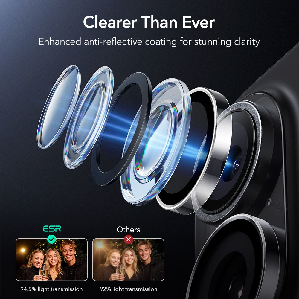 Protectie sticla securizata camera foto ESR Armorite compatibil cu iPhone 16 / 16 Plus / 17, Clear