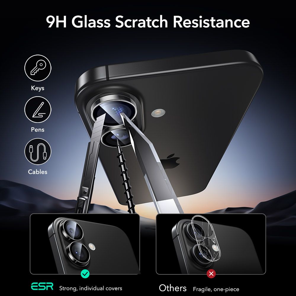 Protectie sticla securizata camera foto ESR Armorite compatibil cu iPhone 16 / 16 Plus / 17, Clear