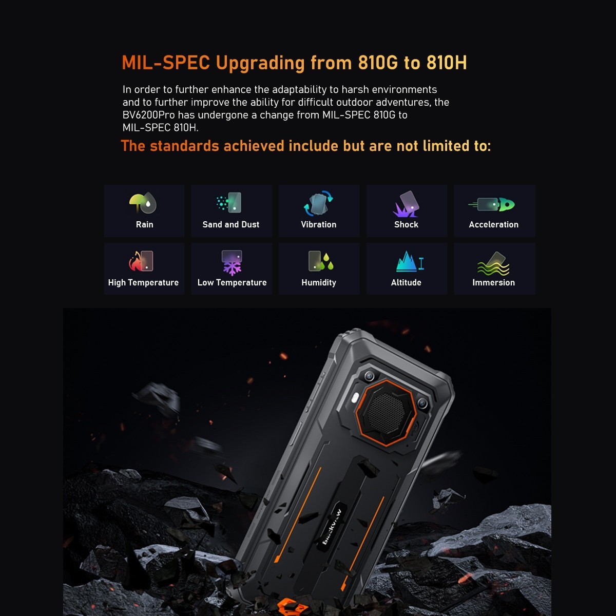 Telefon mobil Blackview BV6200 Pro, 6.56" FHD+, 18GB RAM(6GB + 12GB extensibili), 128GB ROM, Android 14, 13000mAh, 8 cores, Dual SIM, NFC/Amprenta/caracteristici faciale, Portocaliu