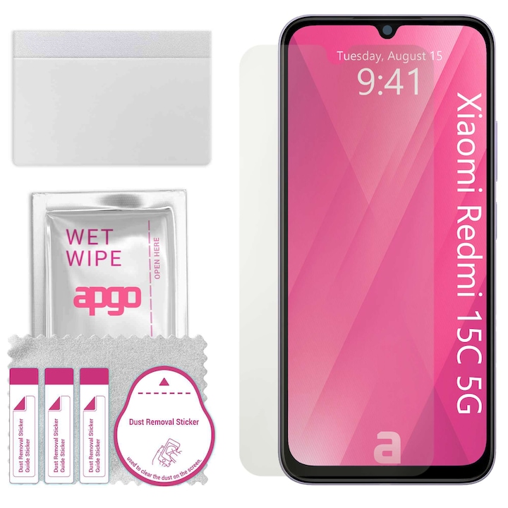Folie de protectie MAT MATTE apgo pentru Xiaomi Redmi 15C 5G – autoadeziva, afisare completa, hidrogel, anti-zgarieturi, full glue, 5D
